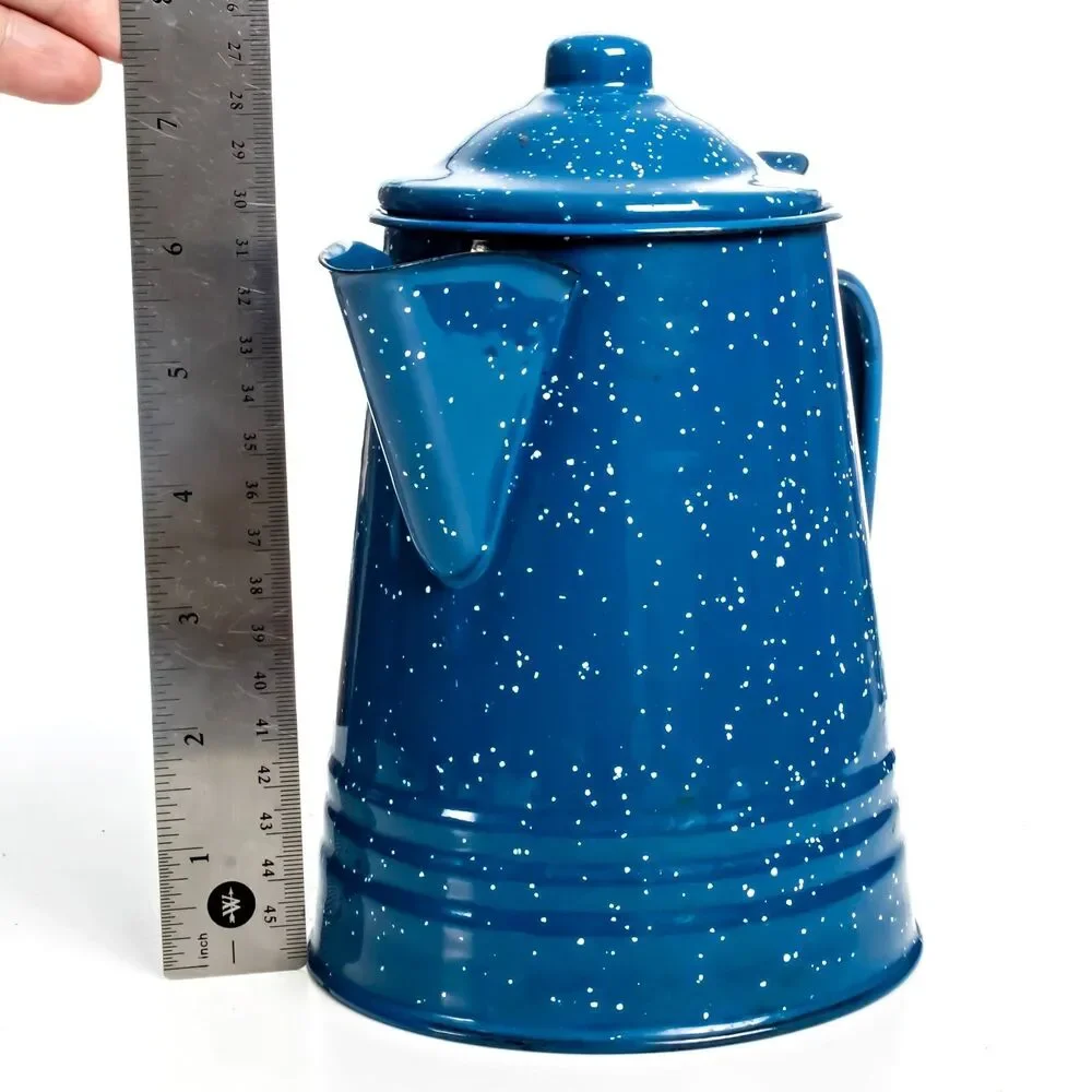 Vintage Enamel Blue & White Speckled Camping/Cowboy Coffee Pot Kettle 7.5in